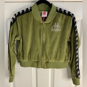 Kappa Olive Green/Black Zip Up Rhinestone Velour Sweater Size Small Used 1X